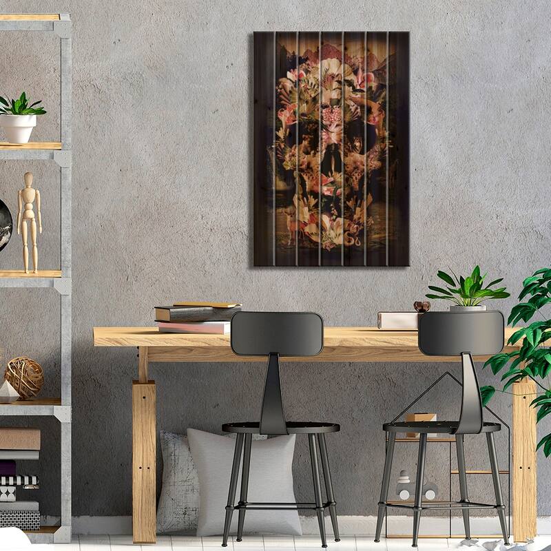 Jungle Skull Print On Wood by Ali Gulec - Multi-Color