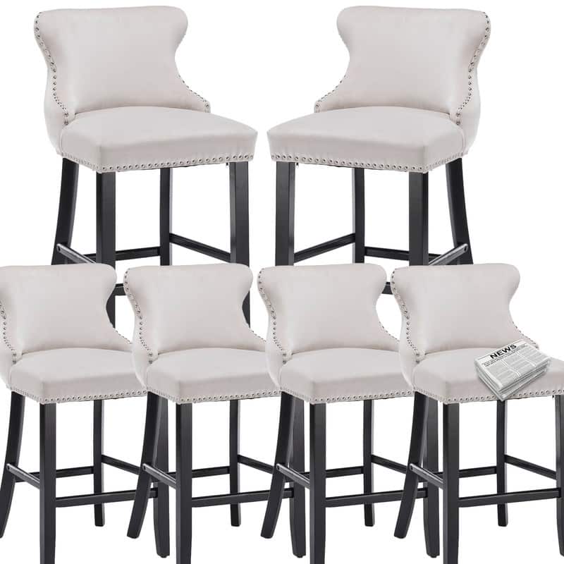 Upholstered Wing Back Bar Stools (Set of 6) - Set of 6 - Beige Velvet
