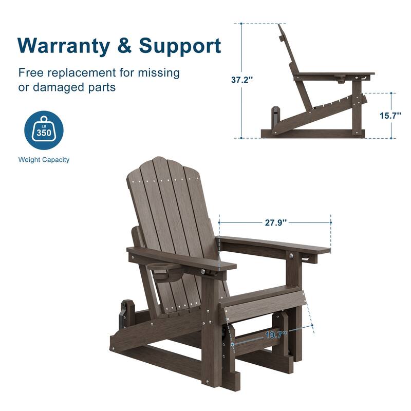 Glider Adirondack Patio Chair, 3-Position Adjust Smooth Motion Chair