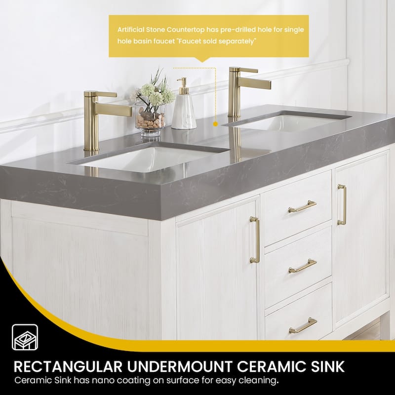 Leon 60 in. Double Bathroom Vanity with Composite Stone Top