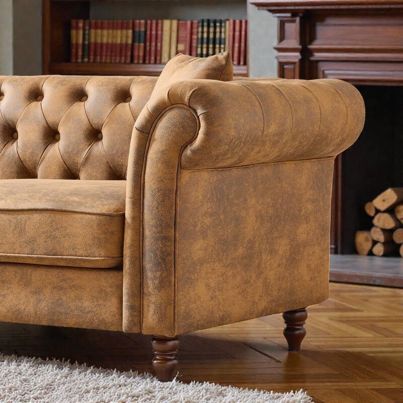 66" Chesterfield Tech Fabric Sofa, Rolled Arm 2-Seater Upholstered Couch for Living Room, Office & Apartments