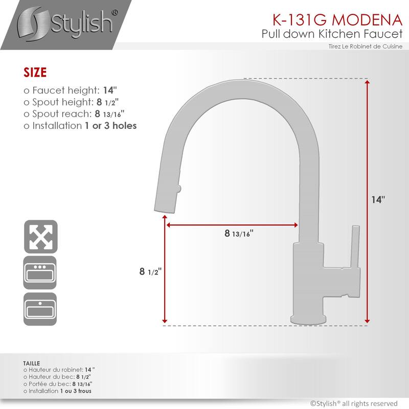 STYLISH Kitchen Sink Faucet Single Handle Pull Down Dual Mode in Stainless Steel - Faucet Height: 14 1/8" | Spout Height: 6 3/4"