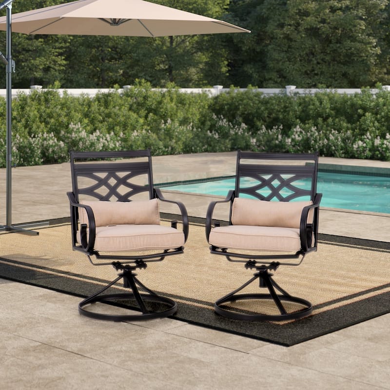 MAISON ARTS 2-Piece Cast Iron Pattern Patio Dining Chairs with Thick Cushions