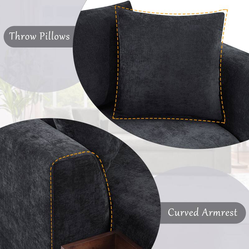 Chenille Sectional Sofa L-shaped Sofa with Wooden Storage Compartment, Tufted Couch Upholstered Sofa Couch with Pillows