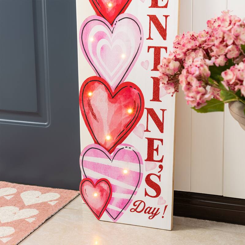 Glitzhome 36"H Valentine's Lighted Wooden Stacked Heart Porch Decor with Timer