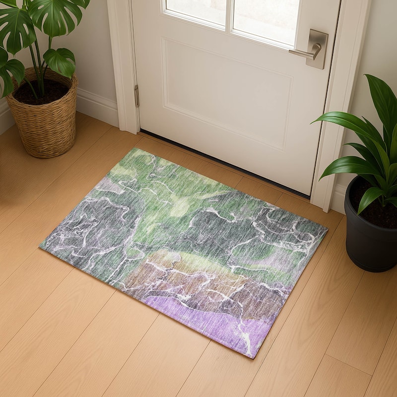 Premium Washable Super Soft Abstract Mayfield Rug - Green - 1'8" x 2'6"