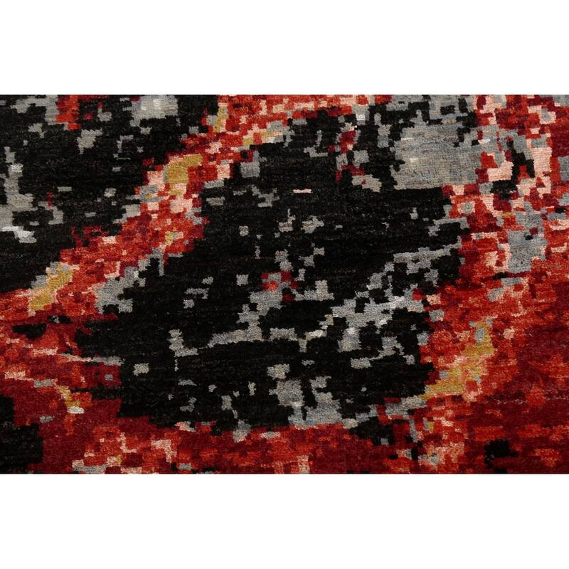 Vegetable Dye Wool/ Silk Oriental Abstract Area Rug Hand-knotted - 12'0" x 15'5"