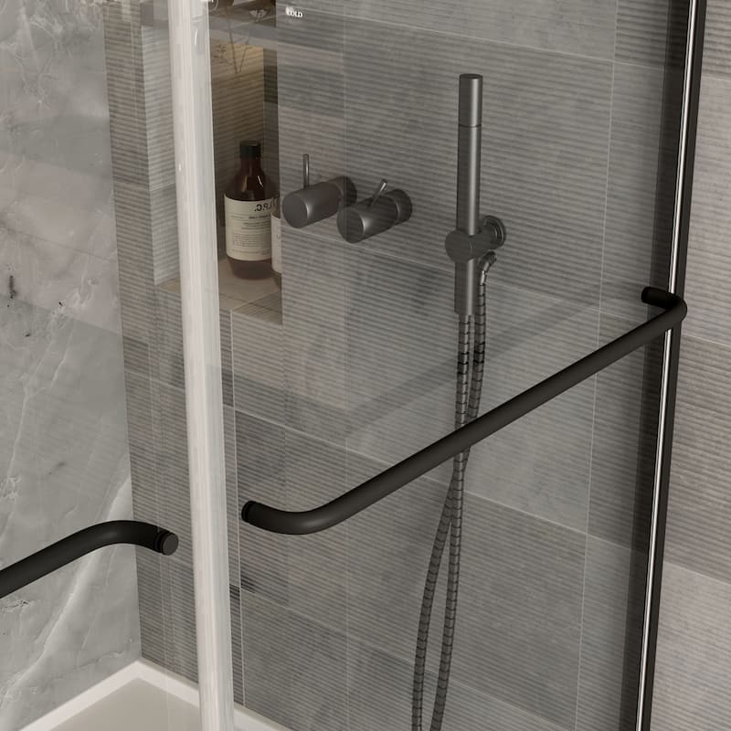 45''/54''W x 70'' H Glass Double Sliding Shower Door in Black/Chrome