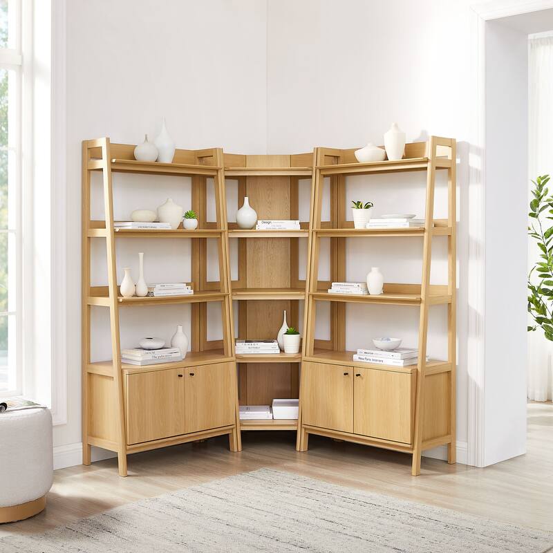 Bixby 3-Piece Corner Bookshelf Set with Wide Bookshelves - Oak