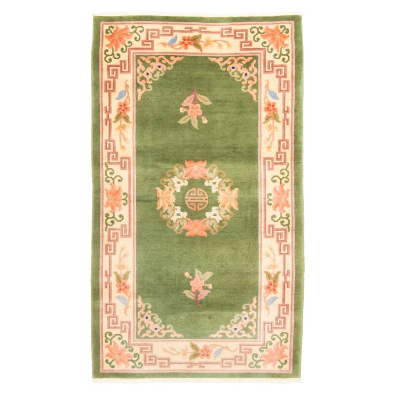 ECARPETGALLERY Hand-knotted Aubusson Green Wool Rug - 2'11 x 5'1
