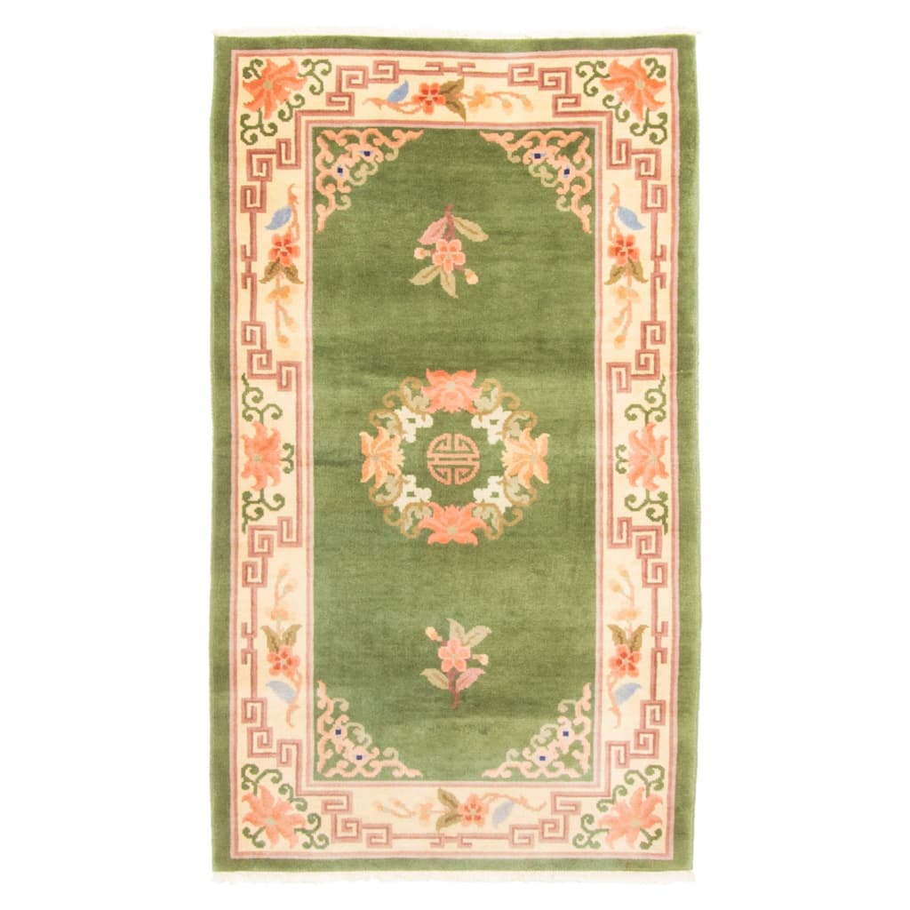 ECARPETGALLERY Hand-knotted Aubusson Green Wool Rug - 2'11 x 5'1