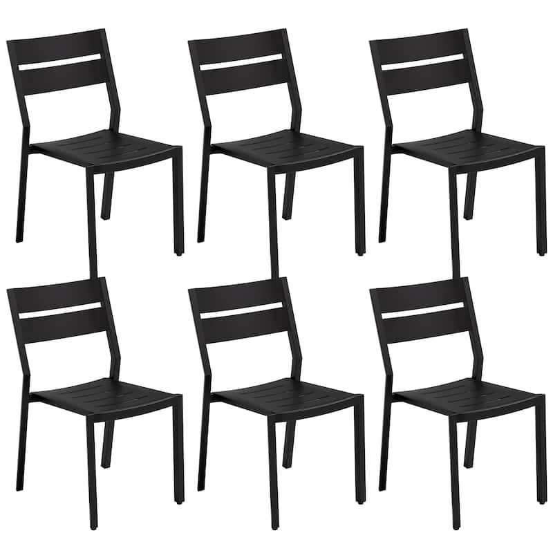 VredHom Outdoor Patio Dining Chairs All-Aluminum Stackable Chair - Black-6PC