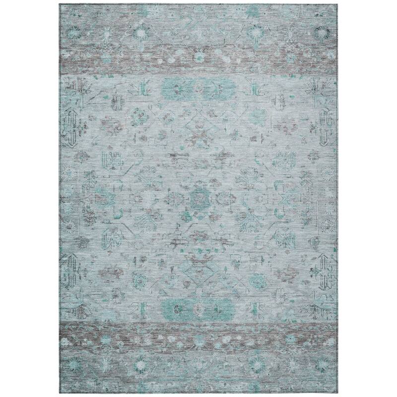 Machine Washable Indoor/ Outdoor Traditional Border Chantille Rug