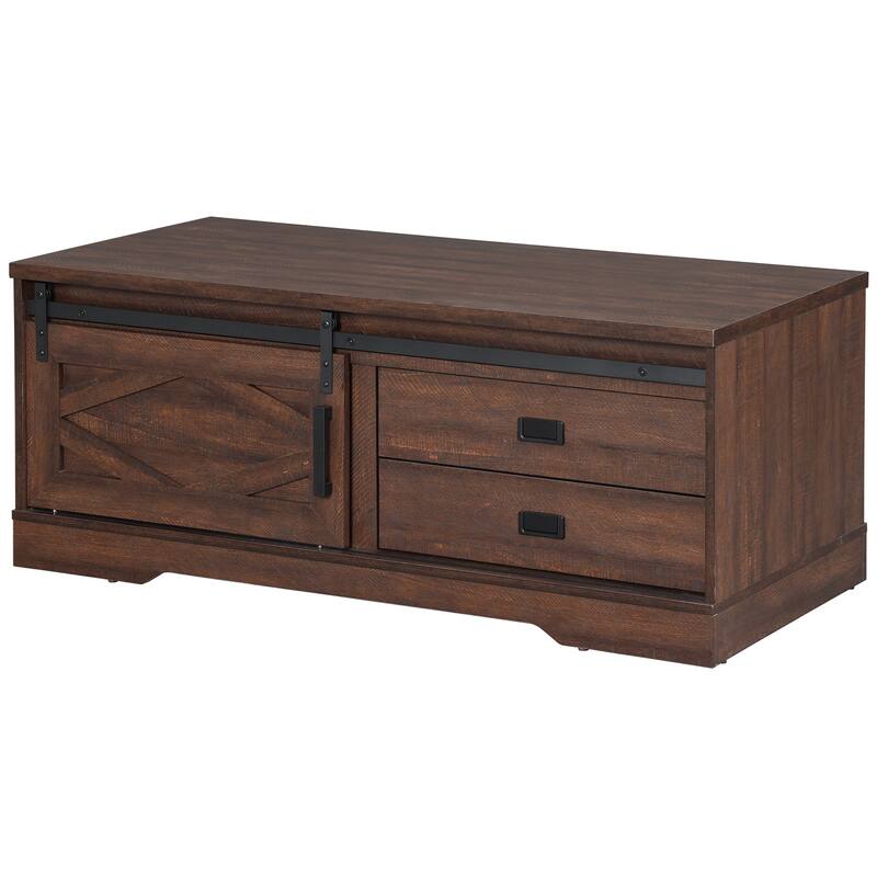 WAMPAT Rustic Coffee Table with Drawer and Storage