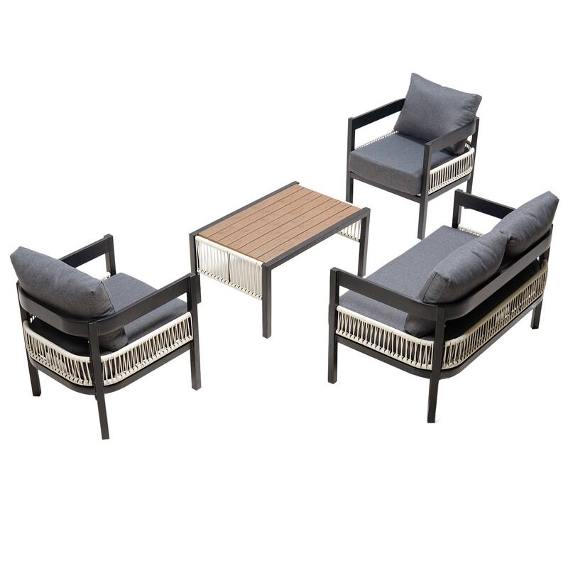 Modular Outdoor Sofa Set with PE Wicker & WPC Table, Rust-Proof Frame
