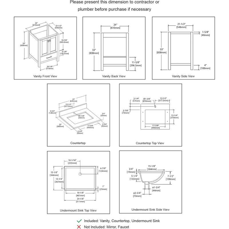 Blossom Geneva 24" Solid Wood Bathroom Vanity with Marble Top