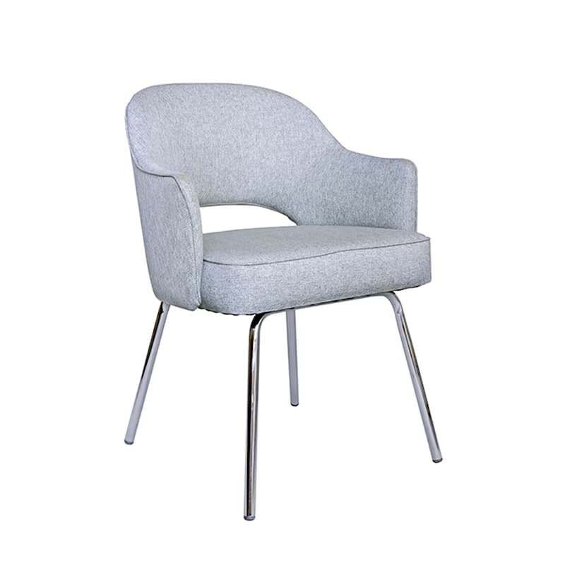 Guest Armchair, Granite Gray Linen, Chrome Legs, Semi Open Back