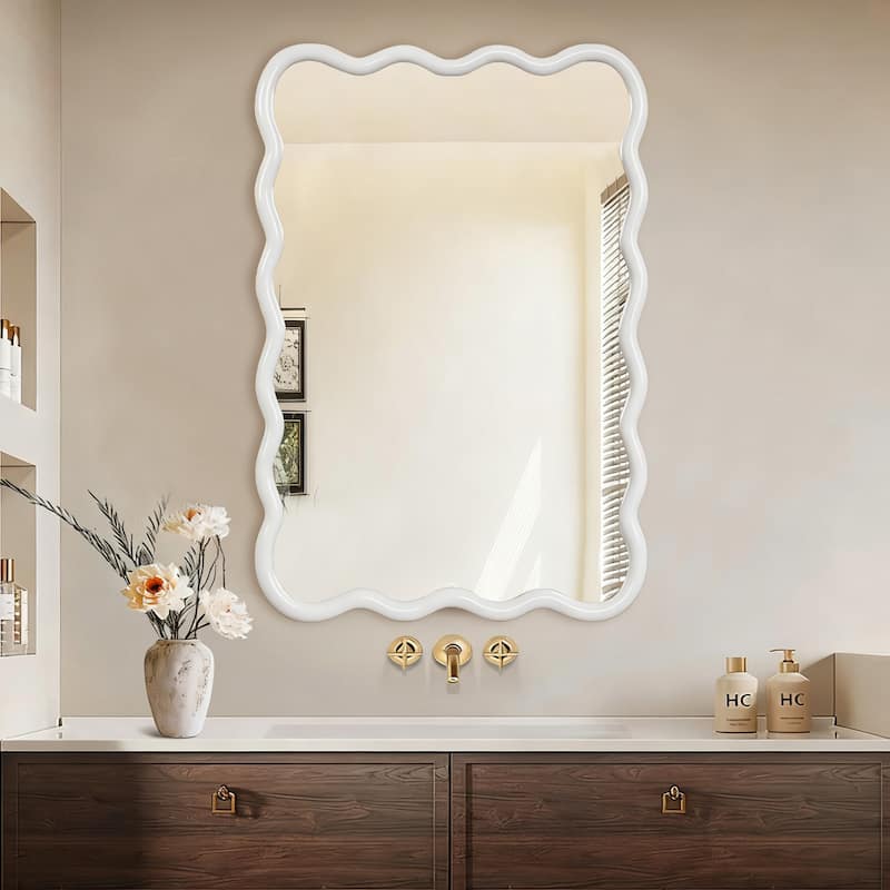 24"x 36" Wavy Rectangle Solid Wood Frame Decorative Mirror,For Bedroom, Bathroom, Living Room, Entryway