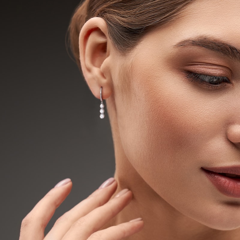 1/2ct TW Lab-Grown Diamond 3-Stone Leverback Earrings in Sterling Silver