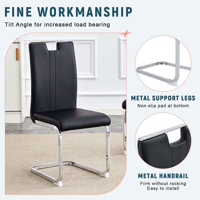 Faux Leather Dining Chairs Set of 4,Modern Kitchen & Dining Room High Back Chairs Metal Legs