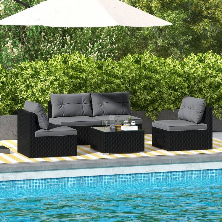 Stylish 5-Piece Outdoor Seating Set with Cushions and Table