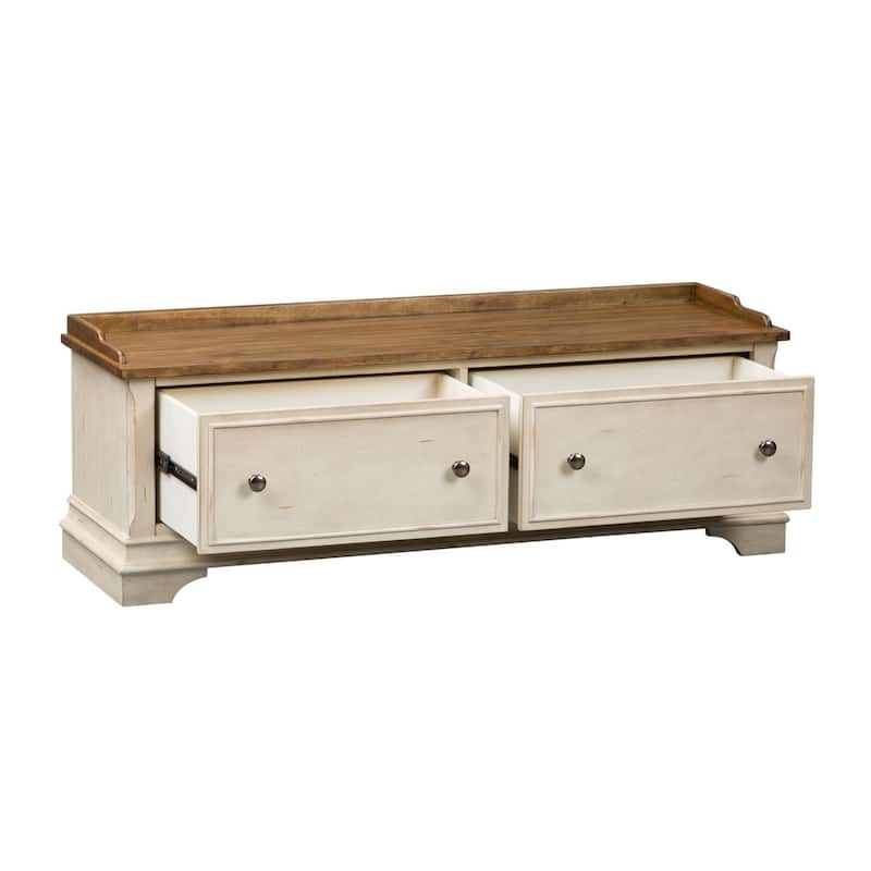 Morgan Creek Antique White Wire Brushed Tobacco Accents Storage Hall Bench