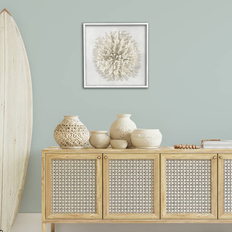 Stupell Natural Round Coral Framed Giclee Art Design By Caroline Kelly
