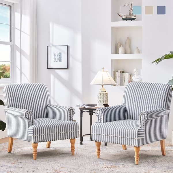 slide 2 of 51, Rolled Armchair Accent Chair Set of 2 Blue/ Grey/ Brown