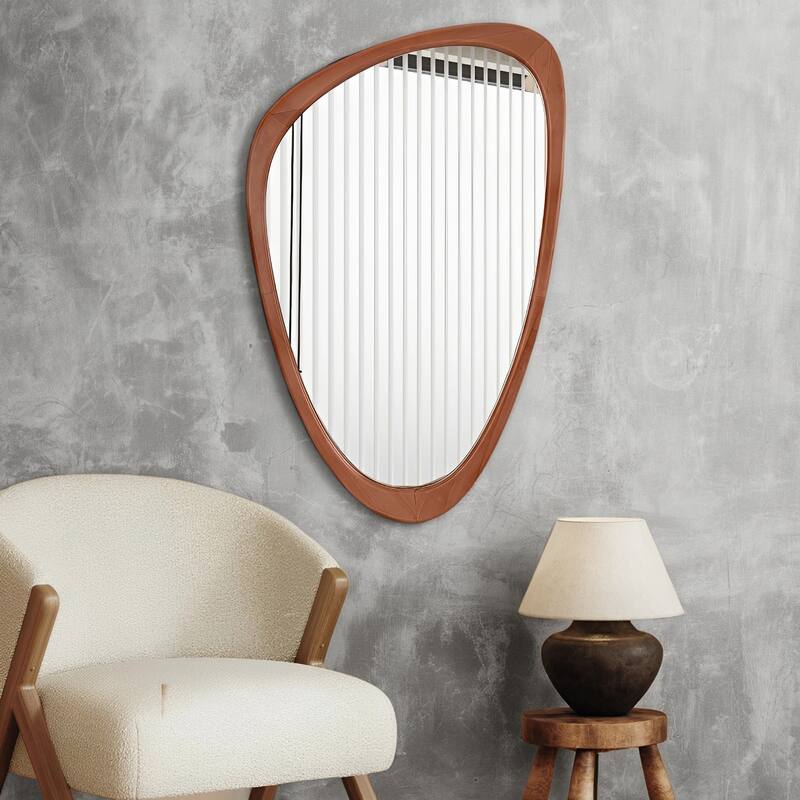 Pine Frame Cobblestone Shaped Asymmetrical Wall Mirror - 30.5" x 19" - Light Brown