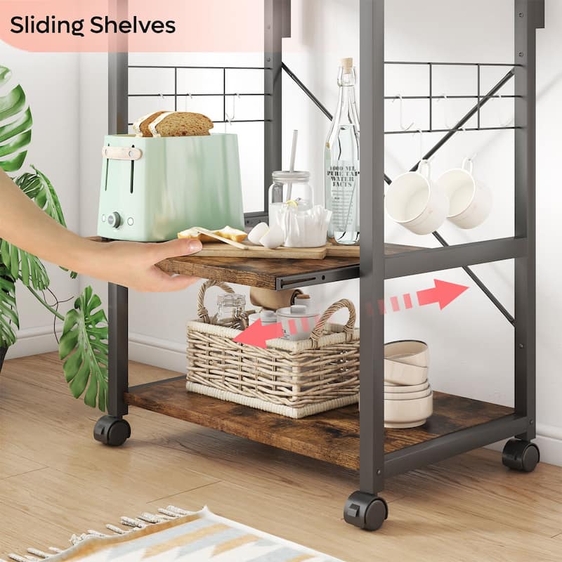 Kitchen Bakers Rack with Storage Shelves &USB Outlets, Microwave Oven Stand Kitchen Shelf Organizer