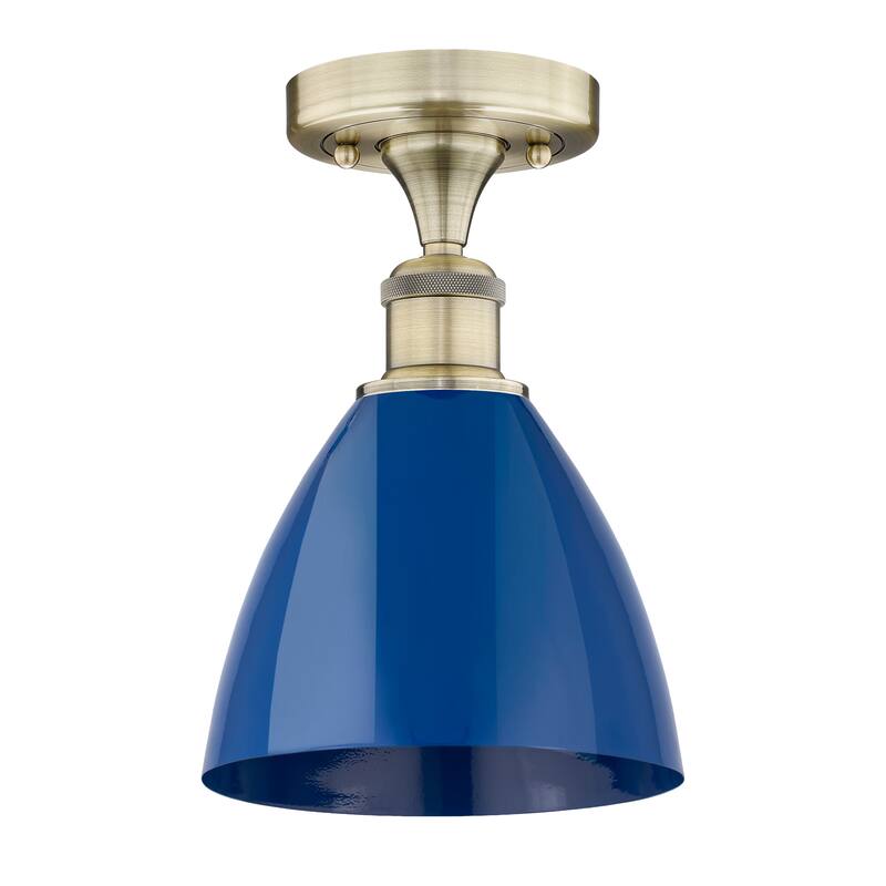 Innovations Lighting Edison Plymouth Dome - 1 Light 8" Semi-Flush Mount - Antique Brass/Blue