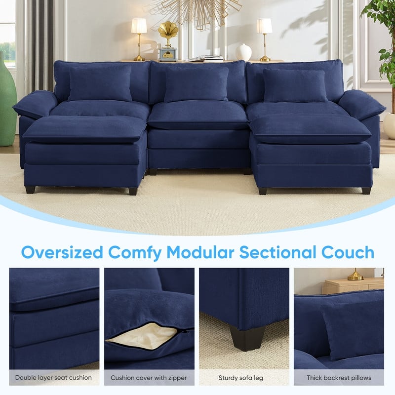 Modern 118'' U-Shaped Modular Sectional Sofa with 2 Ottomans, 5-Seat Cloud Couch, Modern Chenille Sofa Sleeper Deep Seat Couches