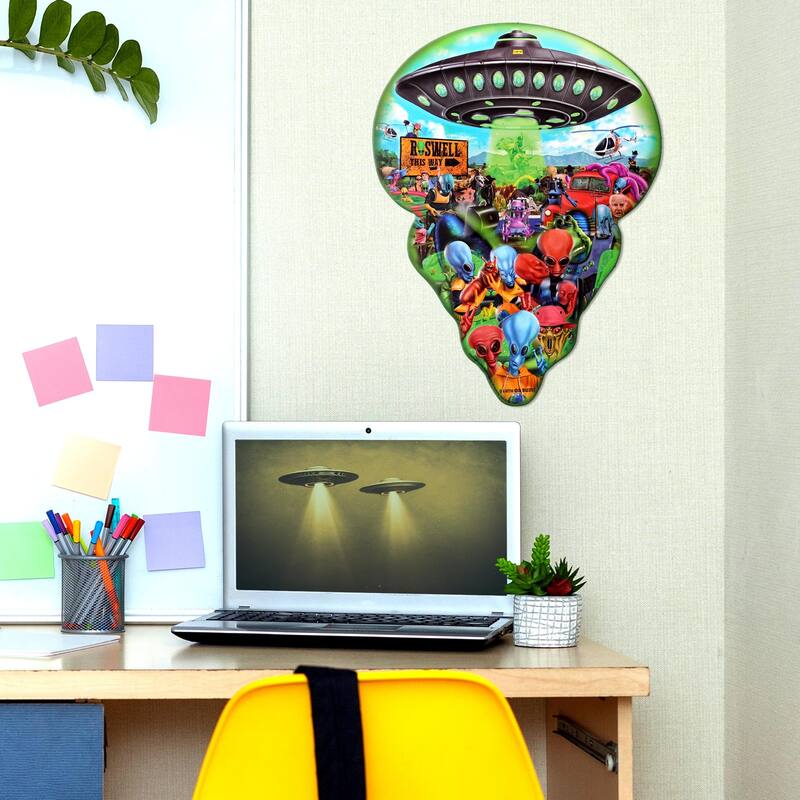 Roswell Alien Fest UFO Embossed Shaped Metal Sign - 18" x 13.75" - 18" H x 13.75" L x 0.12" D - 18" H x 13.75" L x 0.12" D
