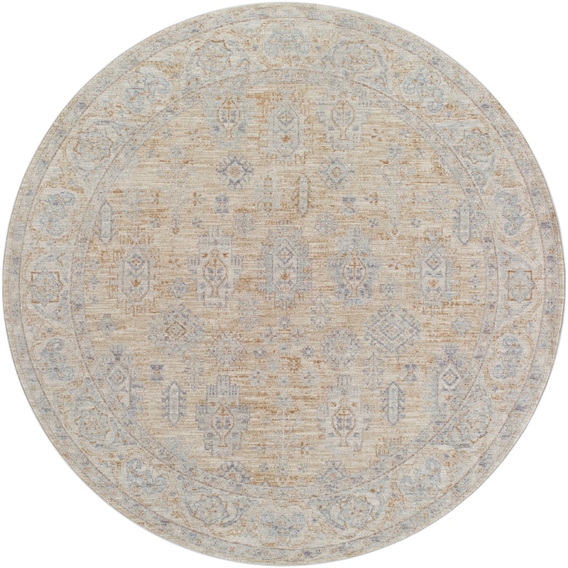 Livabliss Traditional Avant Garde Medallion Area Rug - 6'7" x 6'7" Round - Beige/Slate