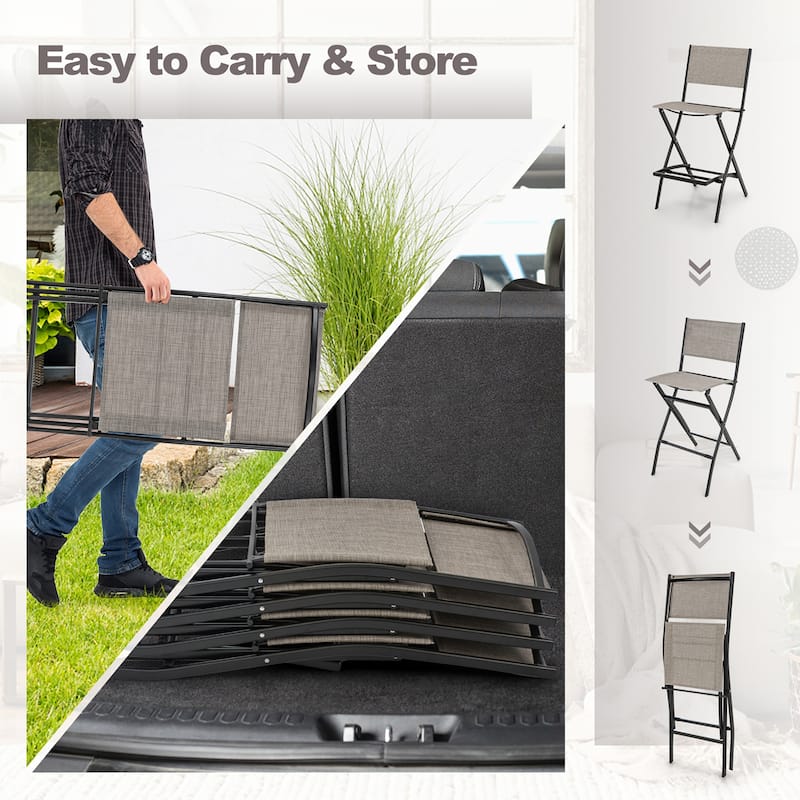Gymax Folding Bar Stools Set of 6 Patio Sling Chairs w/ Backrest