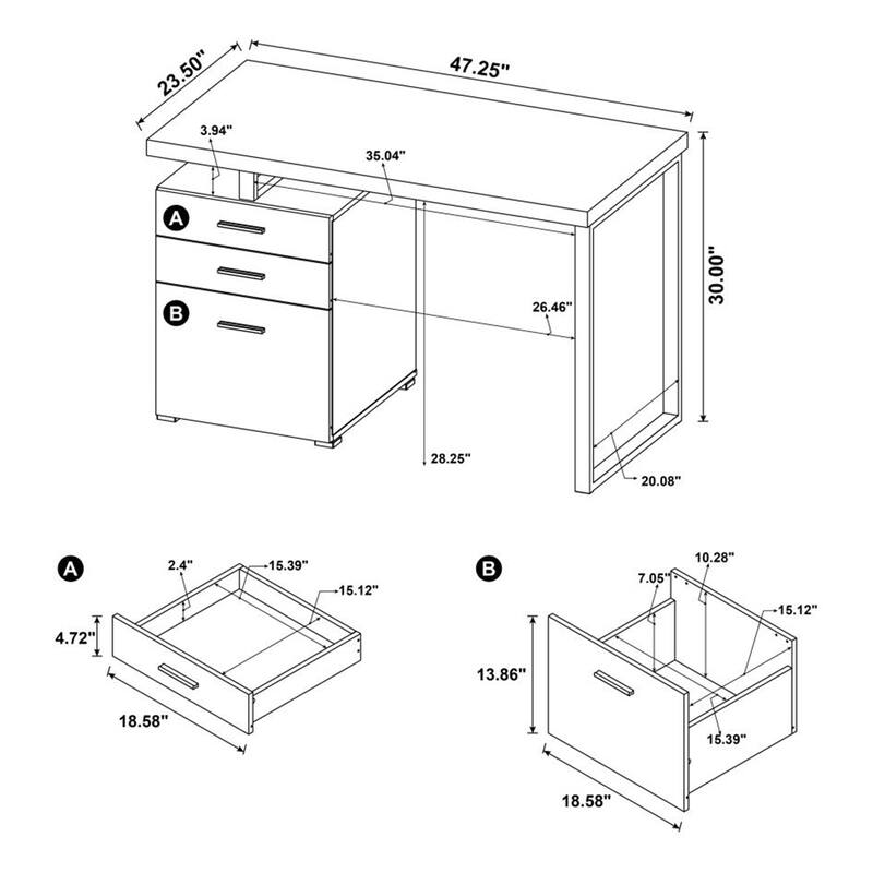 Writing Desk with 3 Drawers in White