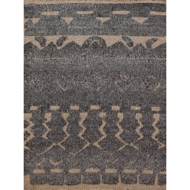 Moroccan Oriental Foyer Rug Hand-Knotted Grey Wool Carpet - 2'0"x 3'0"