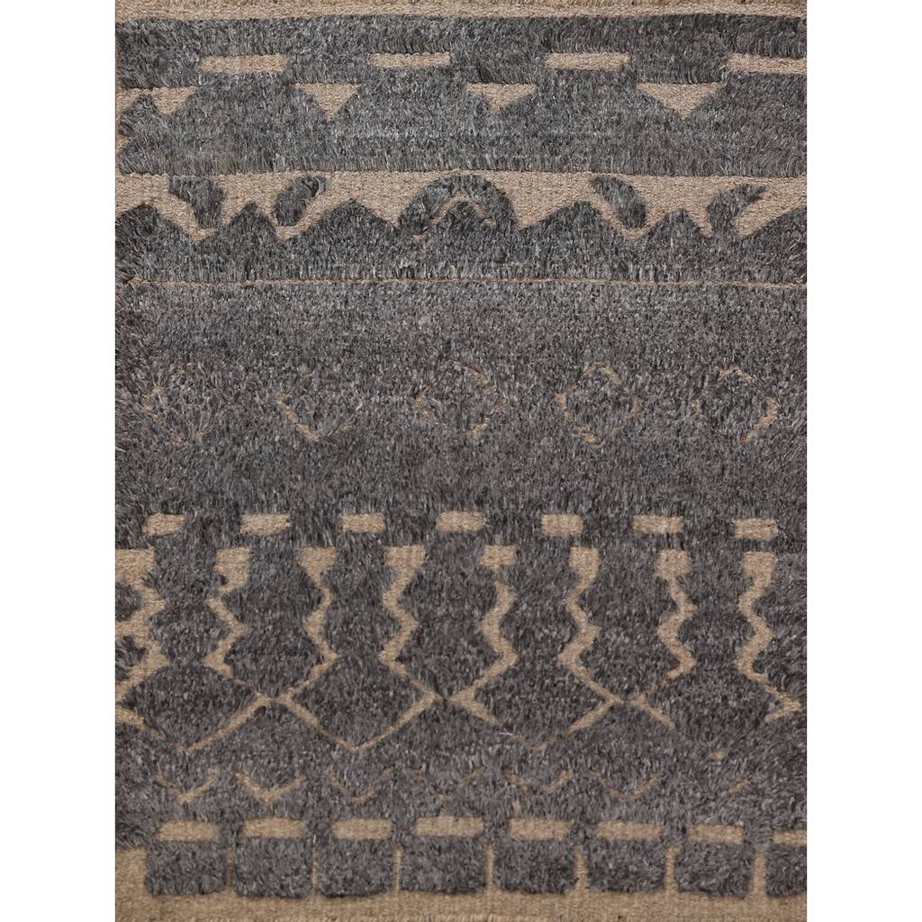Moroccan Oriental Foyer Rug Hand-Knotted Grey Wool Carpet - 2'0"x 3'0"