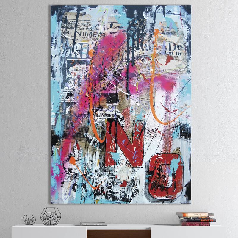 Designart "Old Style Newspaper Street Art Collage IX" Modern & Contemporary Canvas Artwork Print