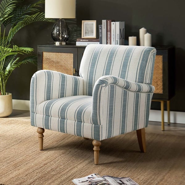 slide 2 of 49, Seip Classic and Contemporary Striped Arm Chair with Spindle Legs by HULALA HOME BLUE