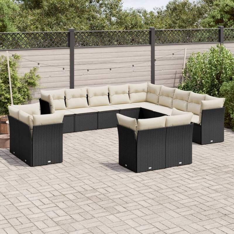 vidaXL Garden Sofa Set Black - Black and cream Large Without table