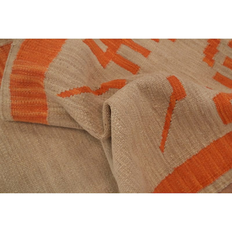 Hand Woven Oriental 100% Wool Carpet Southwestern Tribal Brown Kilim Runner Rug - 8' 2'' X 2' 0''