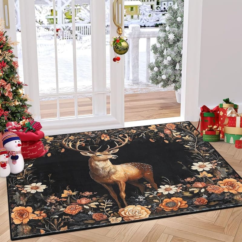 GustoWave 2*3ft Christmas Elk Statue Washable Soft Area Rug for Holiday Decor - 1'6" x 2'6"
