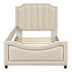preview thumbnail 3 of 7, Beige Frame Bed L-shape Guardrail Upholstered Daybed Twin Bed with Classic Stripe Shaped Headboard, Nailhead Trim Footboard