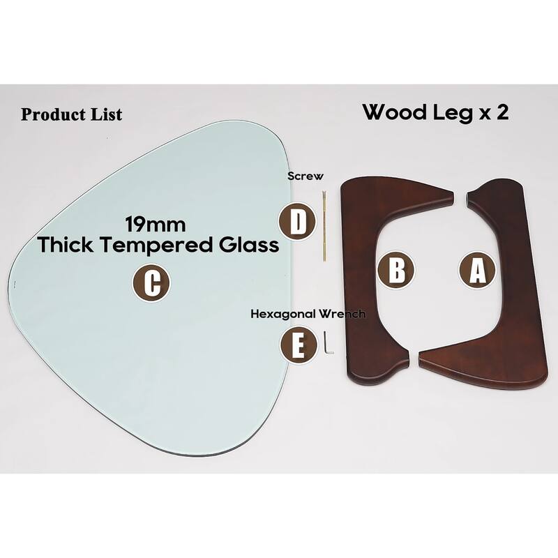 0.78 " Modern Triangle Glass Coffee Table Cherry Wood Base