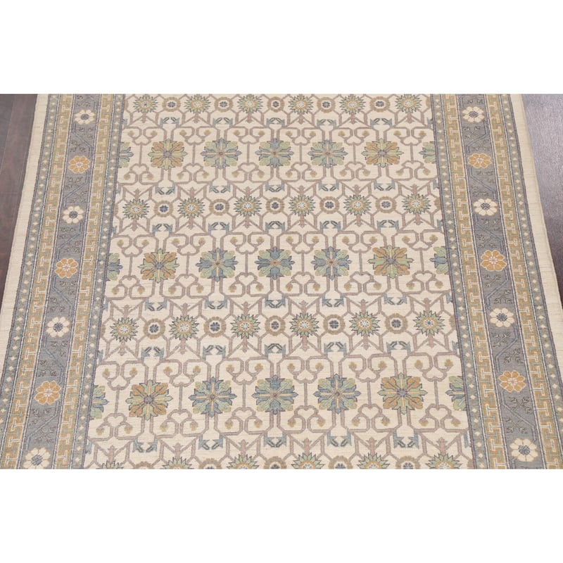 Vegetable Dye Geometric Khotan Oriental Area Rug Handmade Wool Carpet - 6'8" x 9'8"