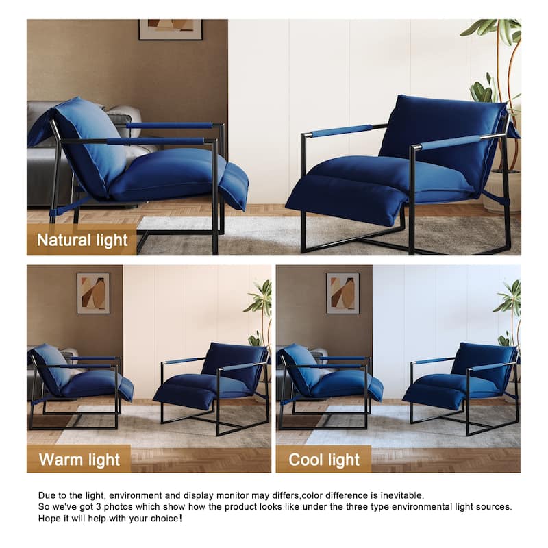 Mid-century Metal Sling Armchair with Lengthen Upholstered Set of 2