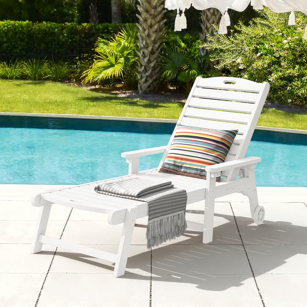 Outdoor Adjustable Wheeled Chaise Lounge Chairs with Arms for Patio, Deck, Backyard - 78.9"L x 24"W x 39.7"H