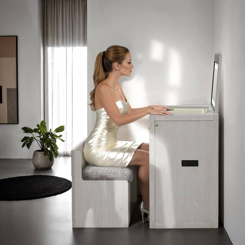 Furniture of America Elettra Modern Wood White Vanity Set with Storage Stool