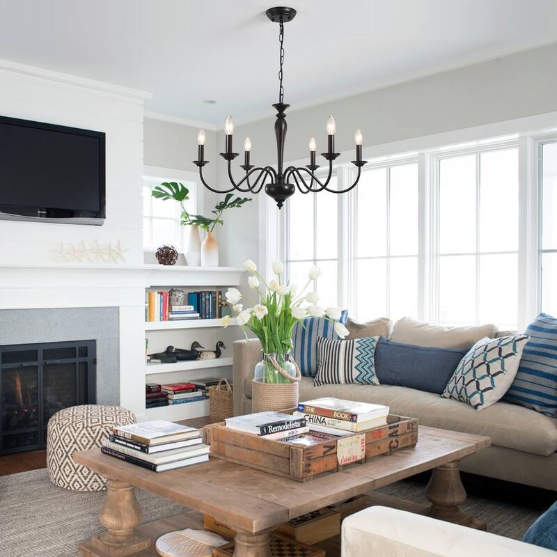 6-Light 27.95-inch Industrial Candle Chandelier Light for Bedroom Foyer
